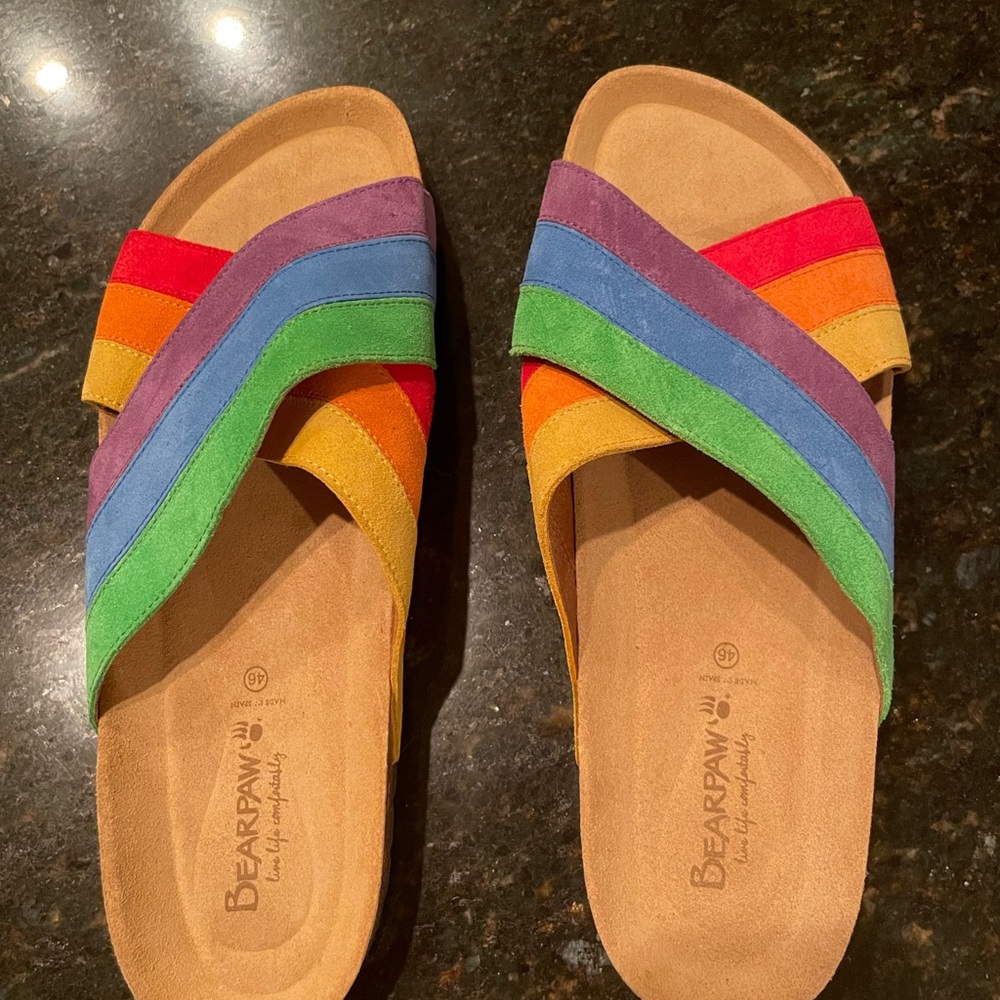 Bearpaw Mens Marley Rainbow Suede Slip On Sandal, Size 13